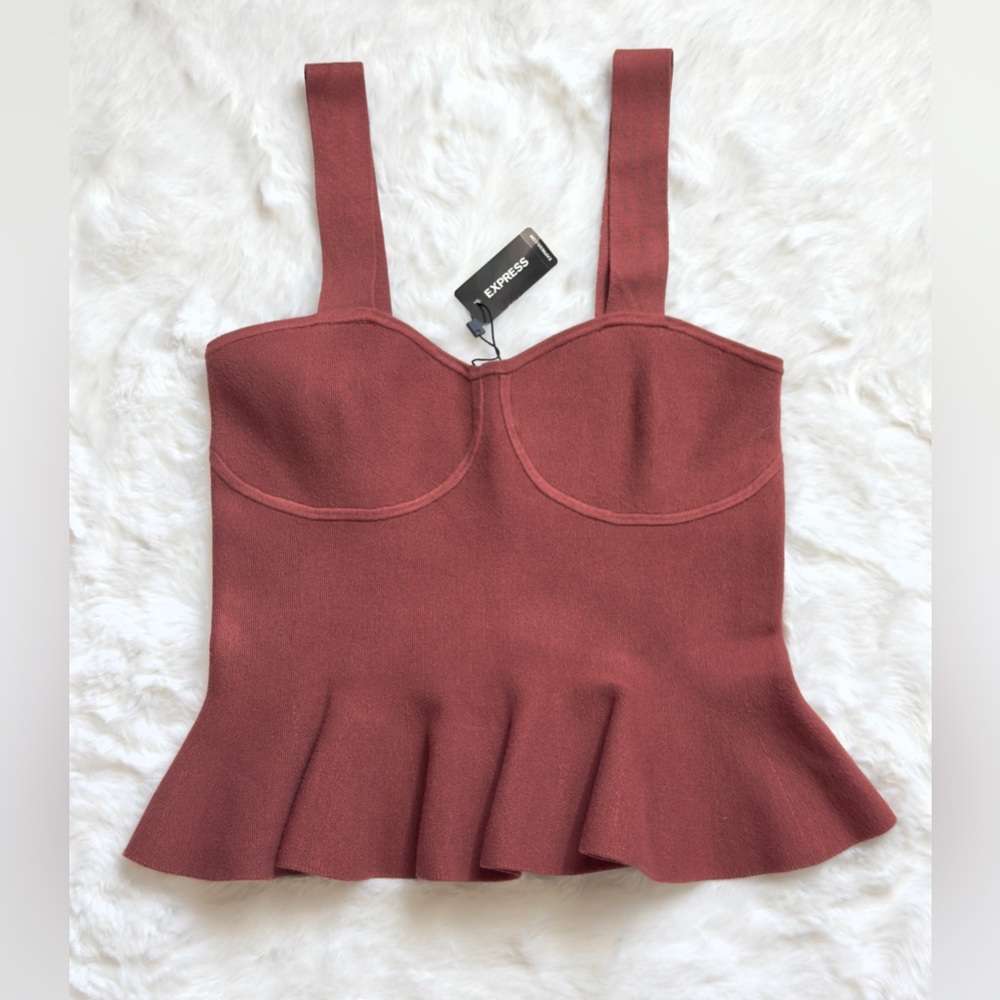 NWT EXPRESS BODY CONTOUR SLEEVELESS RUFFLE PEPLUM SWEATER